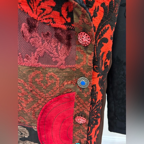 Desigual Womens Patchwork tapestry Multicolor Long Coat Jacket Size 46 - Picture 3 of 11